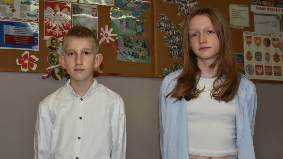 Michał Pawłowski i Lena Hodurek ze Szkoły Podstawowej nr 1 w Proszowicach