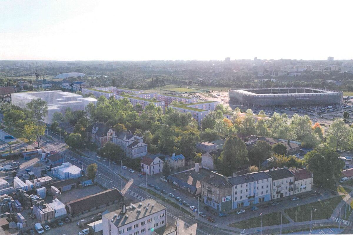 Wizualizacja nowego osiedla mieszkaniowego, które może powstać przy ul. Lubelskiego Lipca '80, w sąsiedztwie Areny Lublin