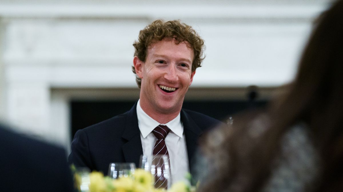 Mark Zuckerberg, chief executive officer of Meta Platforms Inc., during a dinner with tech leaders in the State Dining Room of the White House in Washington, DC, US, on Thursday, Sept. 4, 2025. US President Donald Trump said he would be imposing tariffs on semiconductor imports "very shortly" but spare goods from companies like Apple Inc. that have pledged to boost their US investments. Photographer: Will Oliver/EPA/Bloomberg via Getty Images