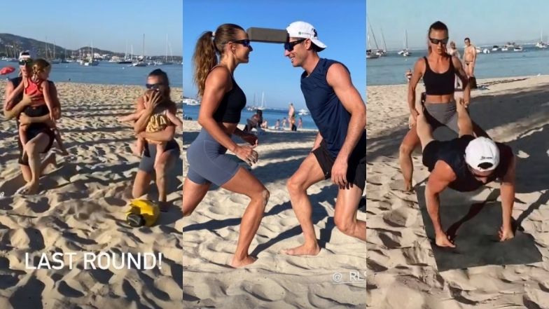 Anna i Robert Lewandowscy trenuj na plaży na Majorce
