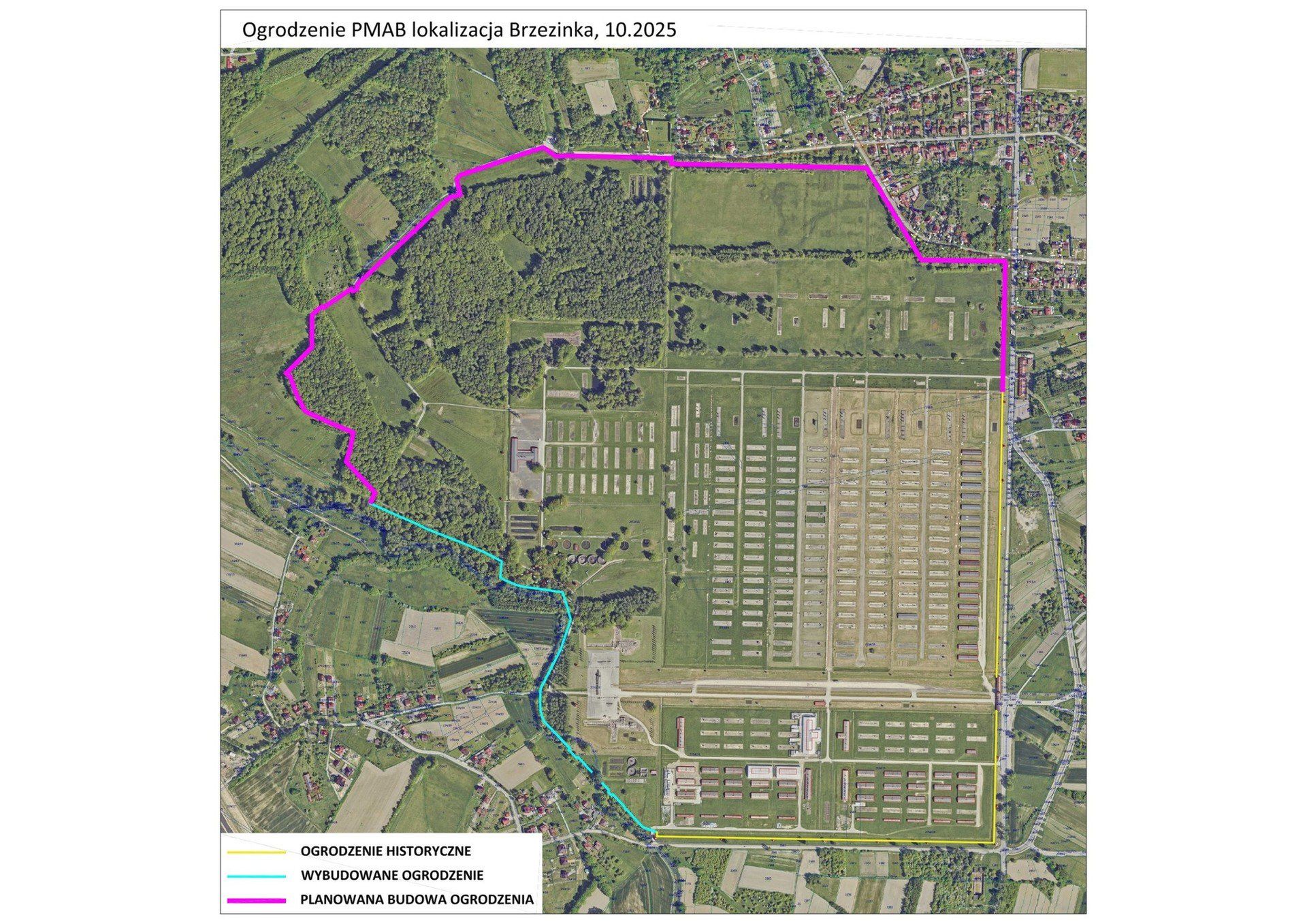 Plan byłego obozu KL Birkenau pokazany z góry