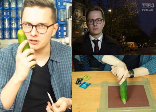 Młody reporter TVP Poznań testuje WYTRZYMAŁOŚĆ PREZERWATYW na YouTubie: "Zakładam na ogórasa gumę, zobaczymy, czy wytrzyma!"