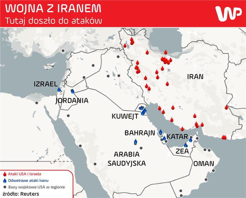 Mapa z miejscami, gdzie doszło do ataków.