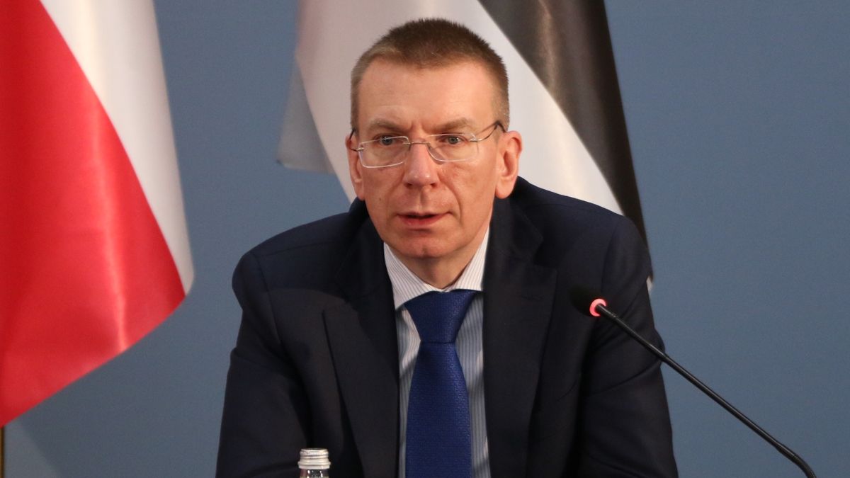 TIRANA, ALBANIA - MARCH 05: Latvian Foreign Minister Edgars Rinkevics speaks during a joint press conference with Polish Foreign Minister Jacek Czaputowicz (not seen), Deputy Minister of Foreign Affairs of Albania, Gent Cakaj (not seen), Lithuanian Foreign Affairs Minister Linas Linkevicius (not seen) and Estonian Undersecretary for European Affairs, Mart Volmer (not seen) in Tirana, Albania on March 05, 2020. (Photo by Olsi Shehu/Anadolu Agency via Getty Images)