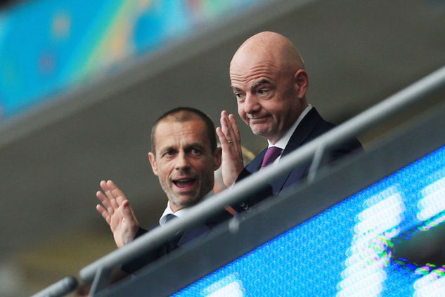 Prezydent UEFA Aleksander Ceferin i prezydent FIFA Gianni Infantino / fot. GettyImages/Simon Stacpoole/Offside