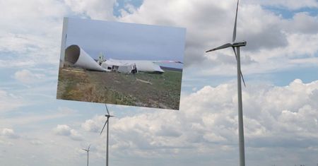 Wiatrak runął na ziemię. Jego śmigła rozrzucone po okolicy