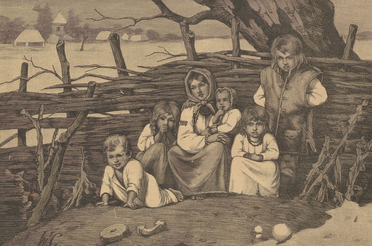 Chłopskie dzieci na rysunku W. Grabowskiego