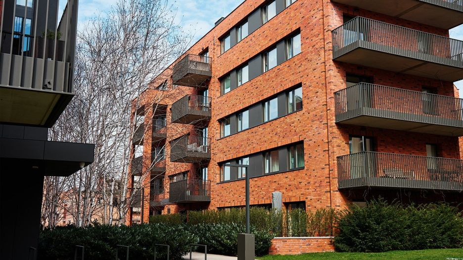 Modern residential complex in Gdansk, Poland. Living house facade