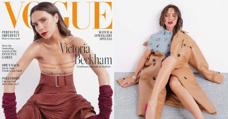 Rozkraczona Victoria Beckham leniwie spogląda z okładki "Vogue'a"