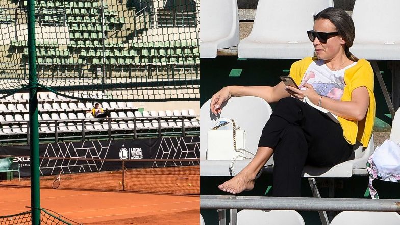 Anna Mucha prowadzi dzieci na lekcje tenisa