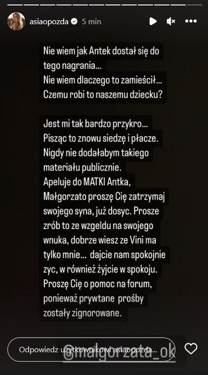 Joanna Opozda wydała oświadczenie
