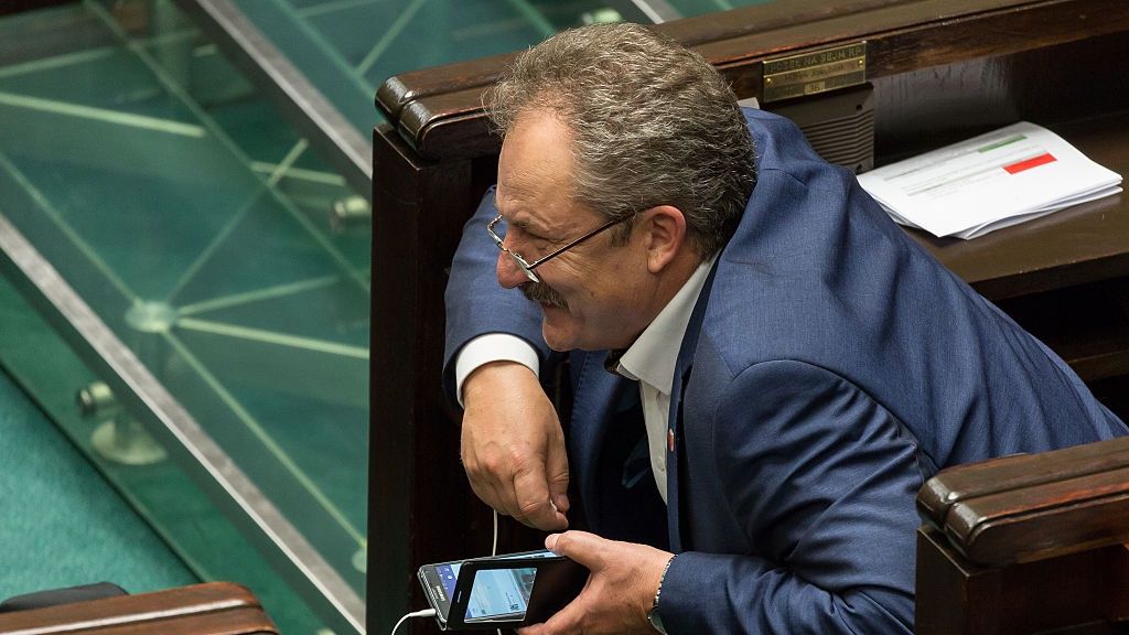 Session of Parliament of Poland
Marek Jakubiak during the session of Parliament of Poland in Warsaw, Poland on 6 October 2016.  (Photo by Mateusz Wlodarczyk/NurPhoto via Getty Images)
NurPhoto
Poland, Polska, Warsaw, Warszawa, Polish, parliament, sejm, posiedzenie, glosowanie, glosowania, prime, minister, ministers, pis, Law, and, Justice, lower, house, sejmie, w, session, mateusz, wlodarczyk, nurphoto, kukiz, kukiz'15, 15