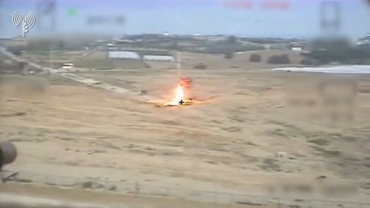 Israeli remote-controlled turret vs Hamas fighters on motorcycles.