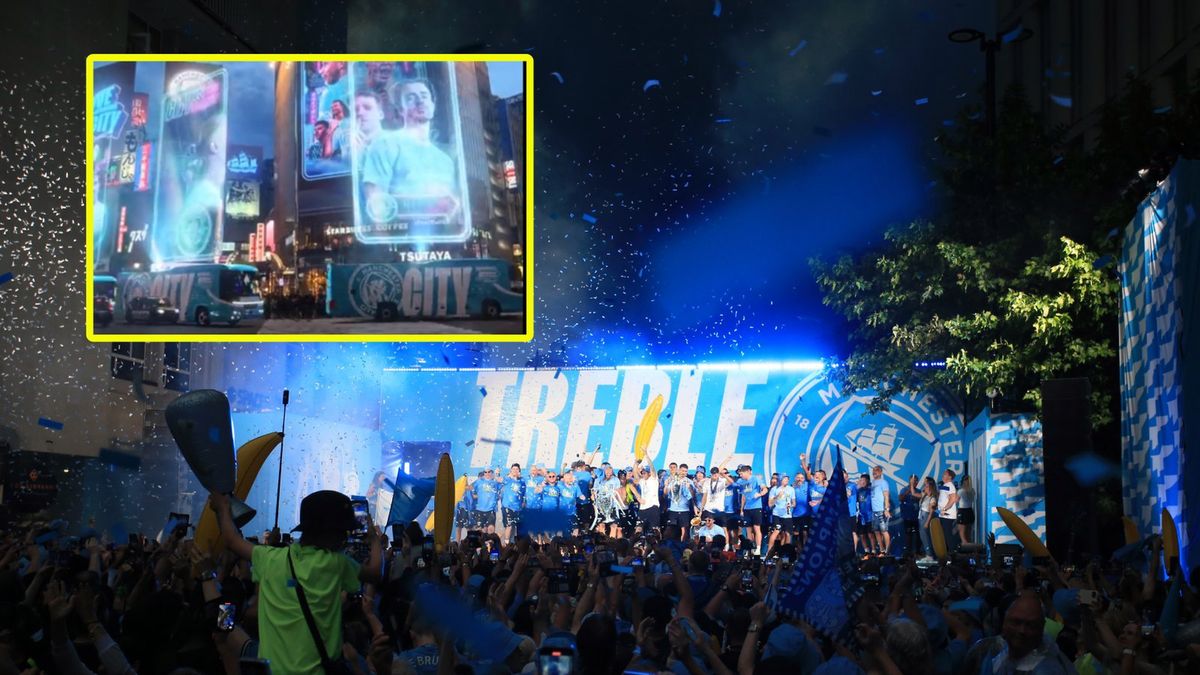 Zdjęcie okładkowe artykułu: Getty Images / Getty / Twitter Manchester City / Na zdjęciu: feta Manchesteru City po poprzednim sezonie / w ramce: przejazd po Tokio