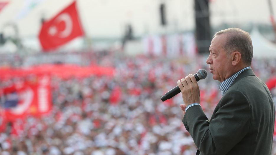 A handout photo made available by the Turkish President's Press Office shows Turkish President Recep Tayyip Erdogan speaks during a ceremony of the transformation of the Ataturk Airport into a national garden in Istanbul, Turkey, 29 May 2022. A total of 132,500 saplings will be planted in an area that will be the biggest park in Turkey. EPA/TURKISH PRESIDENT PRESS OFFICE HANDOUT HANDOUT EDITORIAL USE ONLY/NO SALES Dostawca: PAP/EPA.