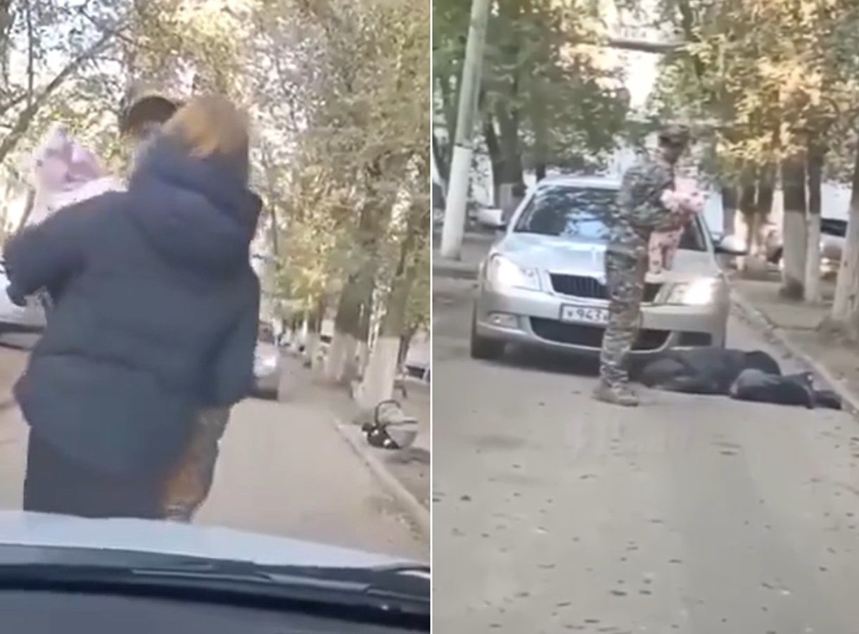 A Russian soldier took a mother's child from her. Then he began to brutally beat the woman.