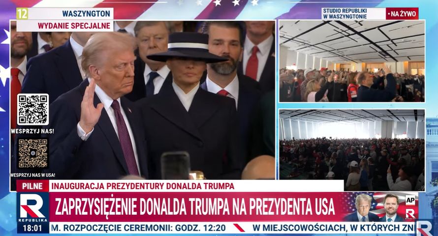Gdzie widzowie oglądali inaugurację Trumpa? Republika minimalnie przed TVN24