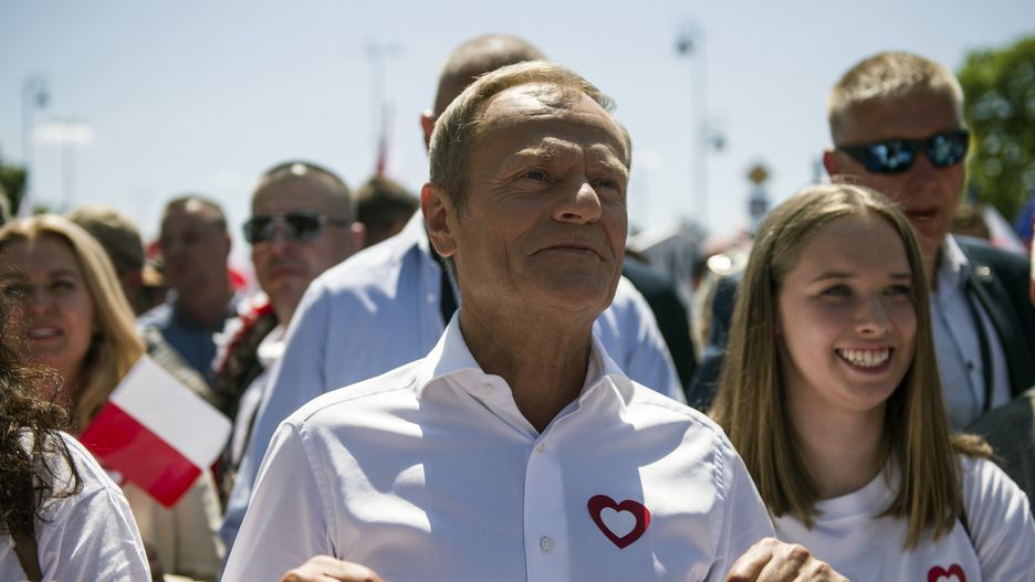 Leader of the Civic Platform, Donald Tusk is seen during the
WARSAW, MAZOWIECKIE, POLAND - 2023/06/04: Leader of the Civic Platform, Donald Tusk is seen during the Civic Platform's "Great March" in Warsaw. Poland's largest opposition party - the Civic Platform (Platforma Obywatelska) and it's leader - Donald Tusk led a march in Warsaw meant to mobilize voters against the right-wing government, which it accuses of eroding democracy and following Hungary and Turkey down the path to autocracy. The "Great March" (Wielki Marsz) was held on the 34th anniversary of the first partly free elections (4th of June 1989), a democratic breakthrough in the toppling of communism across Eastern Europe. It is estimated, that almost half a million people attended to the march. (Photo by Attila Husejnow/SOPA Images/LightRocket via Getty Images)
SOPA Images
leader, civic platform, great march, march, right-wing government, eroding democracy, 34th, demo, demonstration, rally, demonstrator, demonstrators, protester, protesters