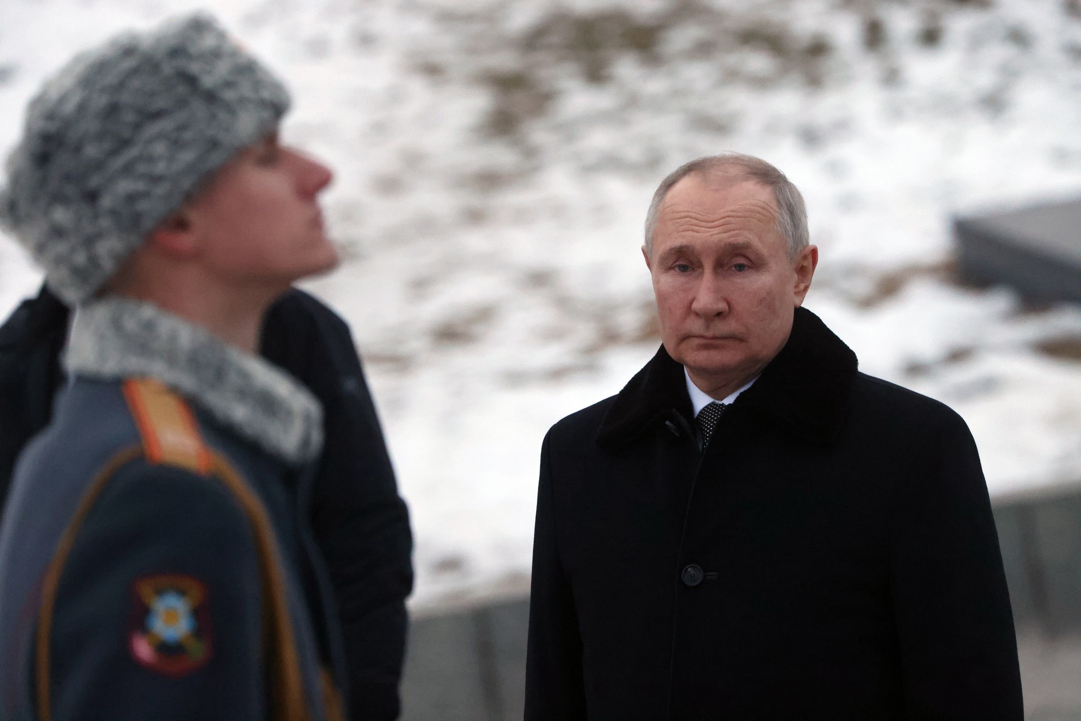 VOLGOGRAD, RUSSIA - FEBRUARY 2: (RUSSIA OUT) Russian President Vladimir Putin attends a wreath laying ceremony while visiting the Mamayev Kurgan, a memorial comlplex commemorating the heroes of the Battle of Stalingrad on February 2, 2023, in Volgograd, Russia. President Putin has travelled for a one-day visit to the city of Volgograd (former Stalingrad) to mark the anniversary of the major battle on the Eastern Front of the Second World War. (Photo by Contributor/Getty Images)