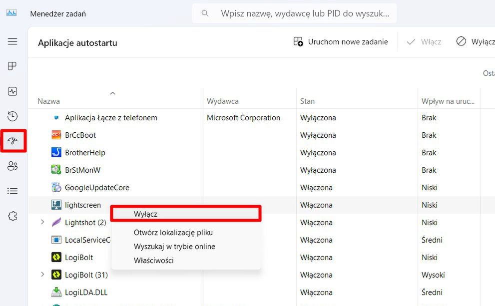 Aplikacje w autostarcie w Windows 11