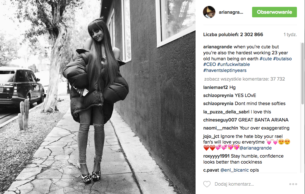 Kontrowersyjny wpis Ariany Grande na Instagramie