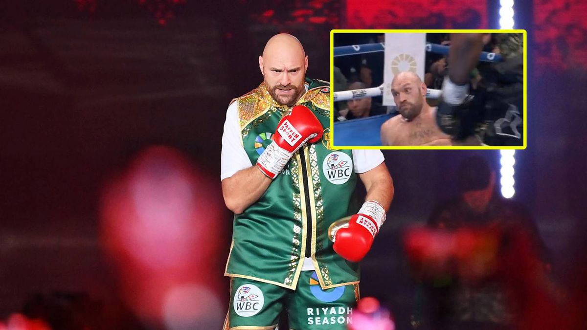 Getty Images / Getty / Twitter / Na zdjęciu: Tyson Fury / w ramce: Brytyjczyk upada na deski