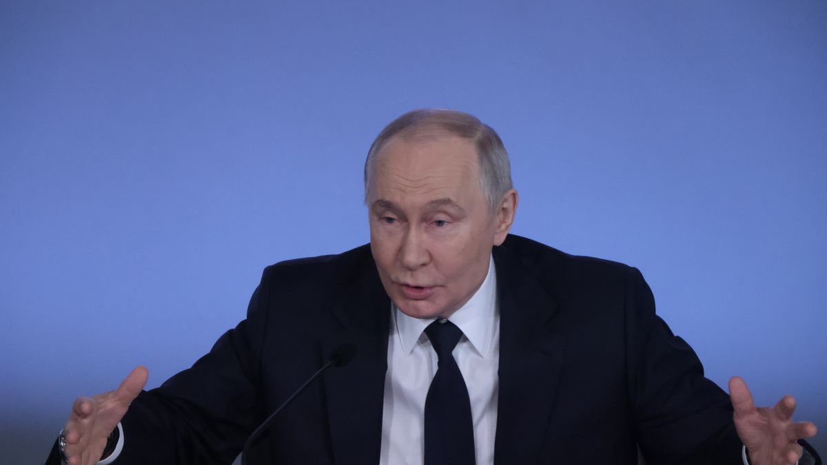 MOSCOW, RUSSIA - MARCH 4: Russian President Vladimir Putin talks during the Extended Board of the Interior Ministry, on March 4, 2026 in Moscow, Russia. Putin visited Russia's Interior Ministry to deliver the annual speech to top police officers. (Photo by Contributor/Getty Images)