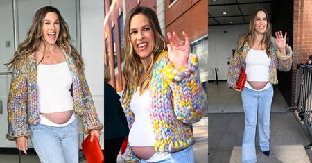 52-letnia Hilary Swank eksponuje CIĄŻOWE KRĄGŁOŚCI w drodze na nagranie i pomstuje: "Kobiety krytykuje się za późne rodzicielstwo, A FACETÓW NIE" (ZDJĘCIA)