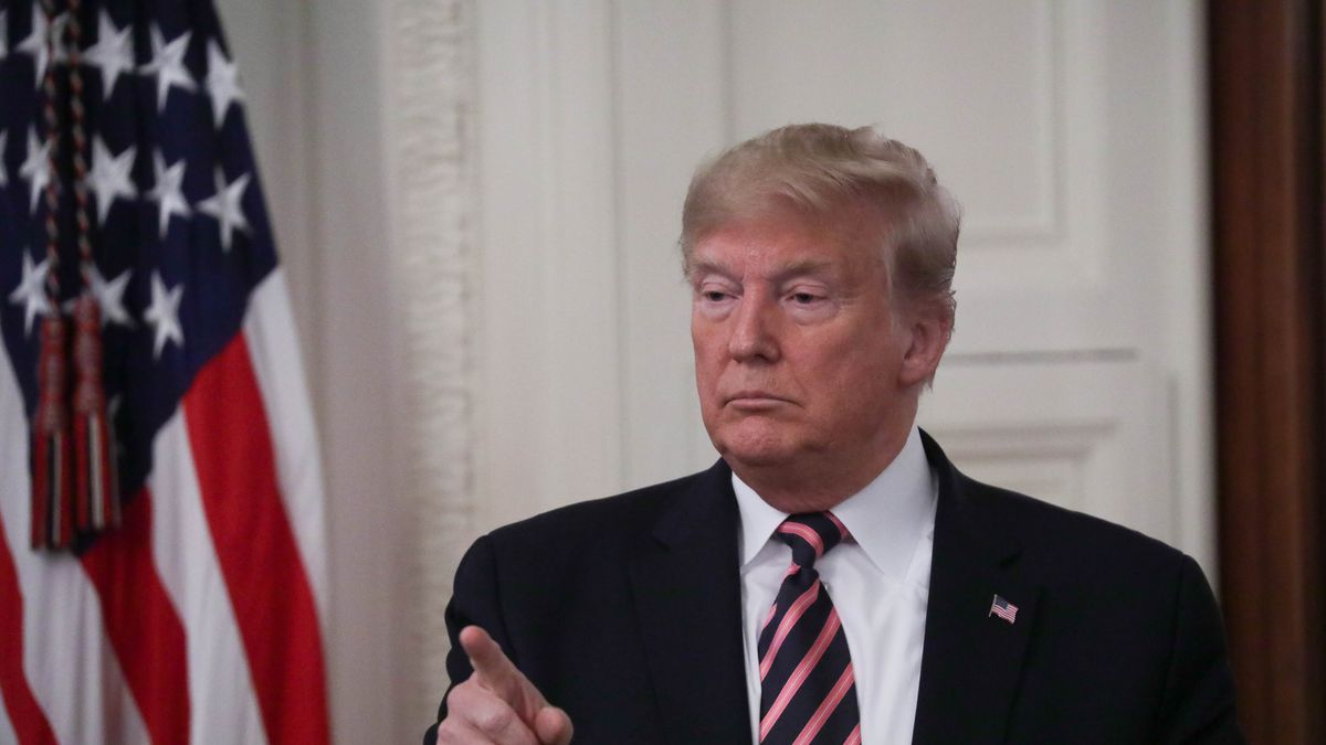 WASHINGTON, DC - FEBRUARY 06: U.S. President Donald Trump speaks at East Room of the White House a day after his Senate impeachment trial acquittal in Washington, United States on February 6, 2020. (Photo by Yasin Ozturk/Anadolu Agency via Getty Images)