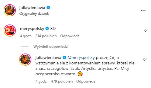 Julia Wieniawa odpowiada na komentarze