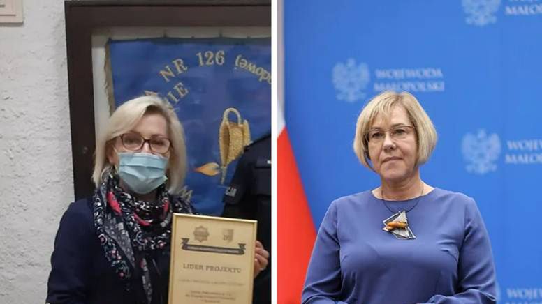 Na zdjęciu po lewej Małgorzata Dobrucka odbiera nagrodę dla "Szkoły Promującej Bezpieczeństwo". Po prawej Barbara Nowak
