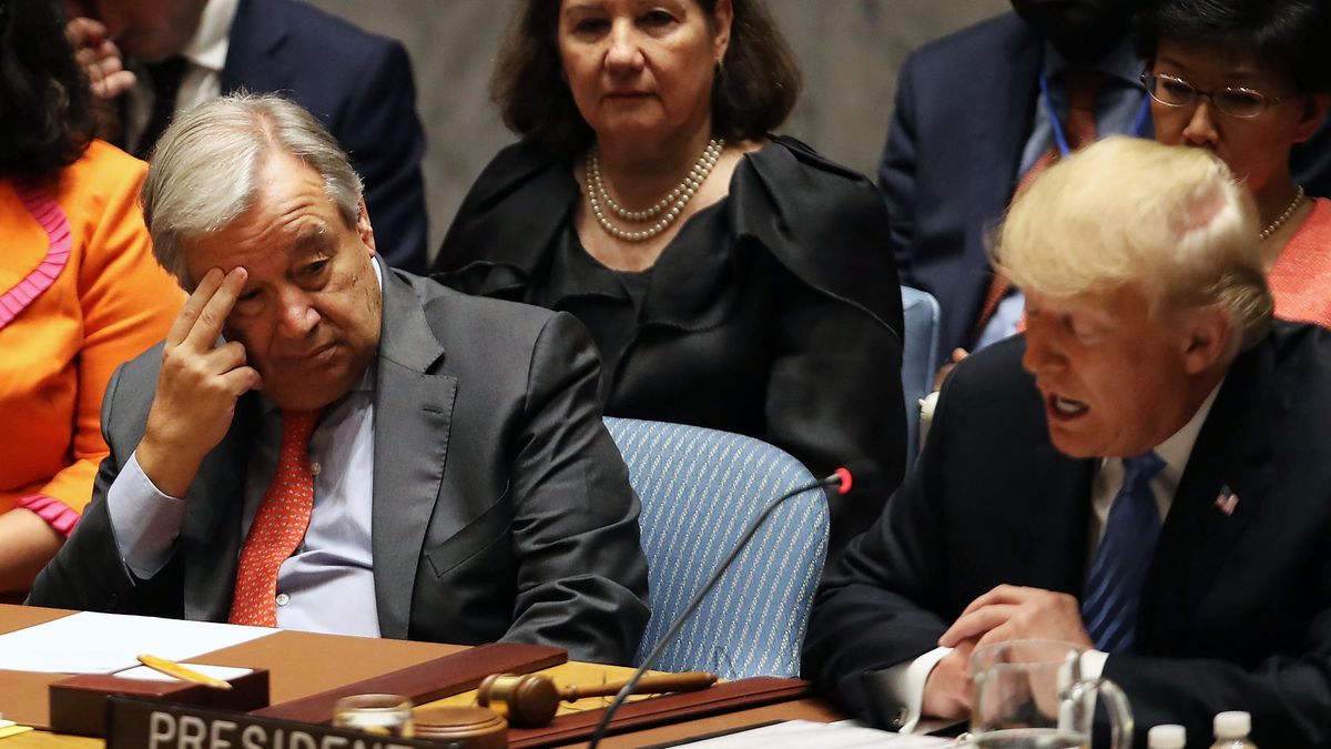 President Donald Trump Chairs UN Security Council Meeting On Iran
NEW YORK, NY - SEPTEMBER 26: United Nations (U.N.) Secretary-General Antonio Guterres listens as President Donald Trump chairs a United Nations (U.N.) Security Council meeting on September 26, 2018 in New York City. Trump presides over the 15-member council as the United States holds the monthly rotating presidency. The Security Council meeting coincides with the 73rd United Nations General Assembly at the U.N.  (Photo by Spencer Platt/Getty Images)
Spencer Platt
political, wolrd, trump, potus, conservative, wall, right, un, policy, new york