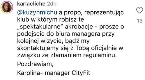 Komentarz menagerki siłowni