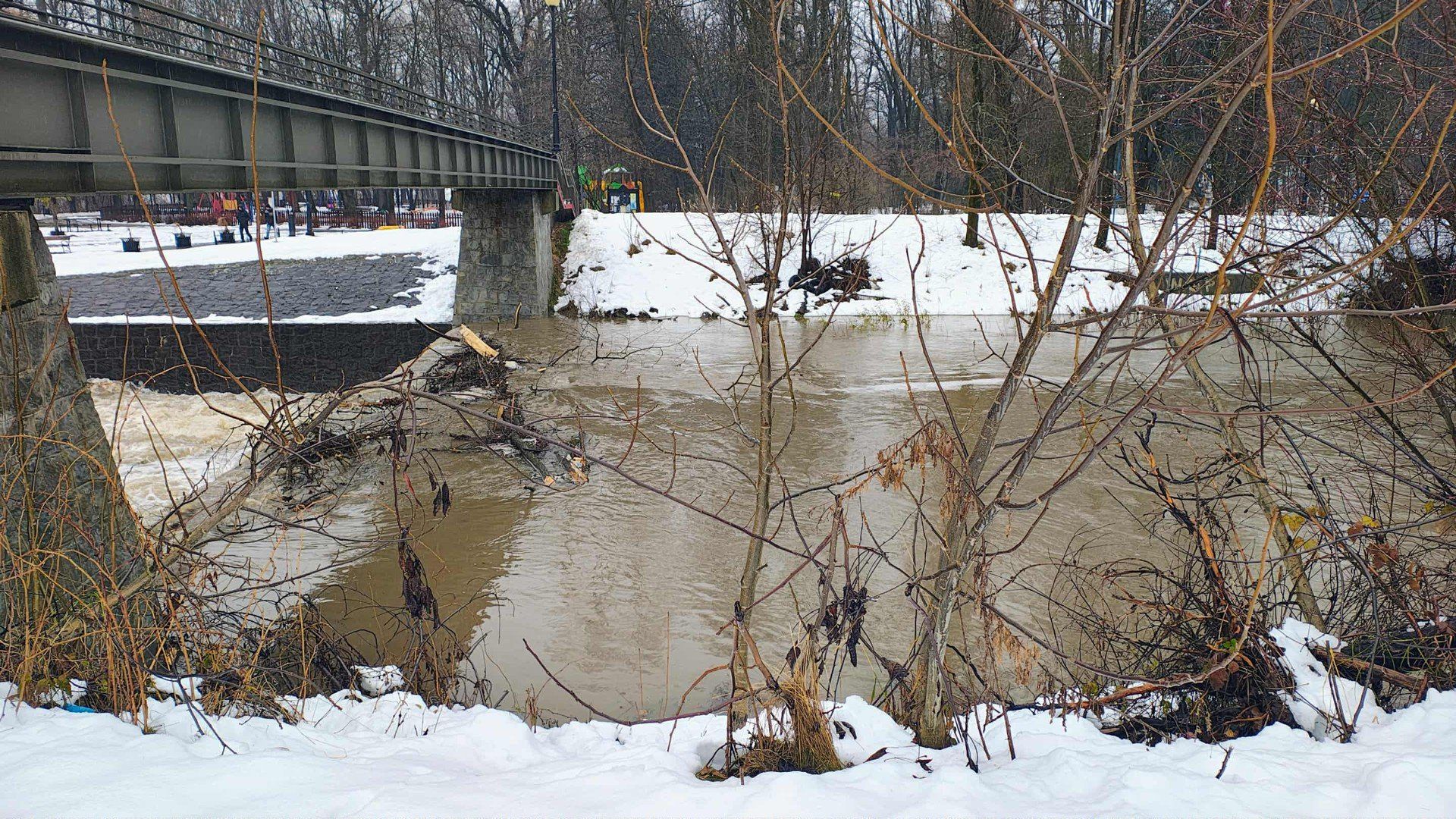 Sękówka przelewa się przez próg wodny