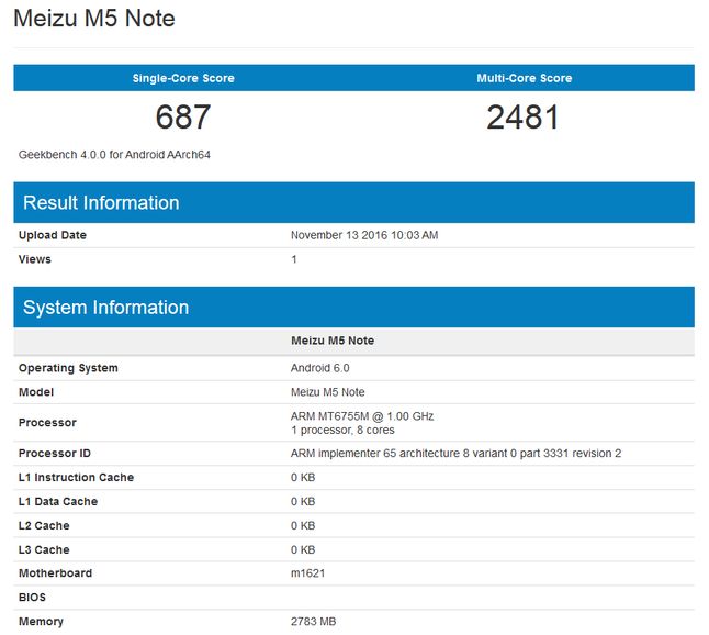 Meizu M5 Note pojawił się w bazie programu Geekbench