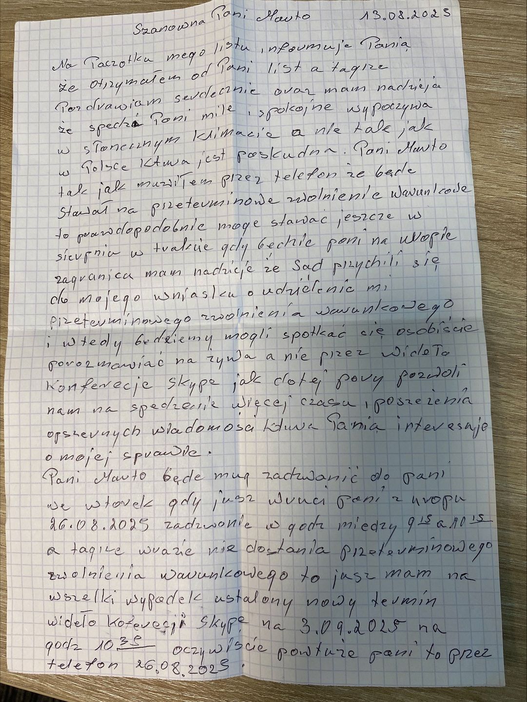 List "Łomiarza" wysłany z więzienia do Marty Kiermasz.