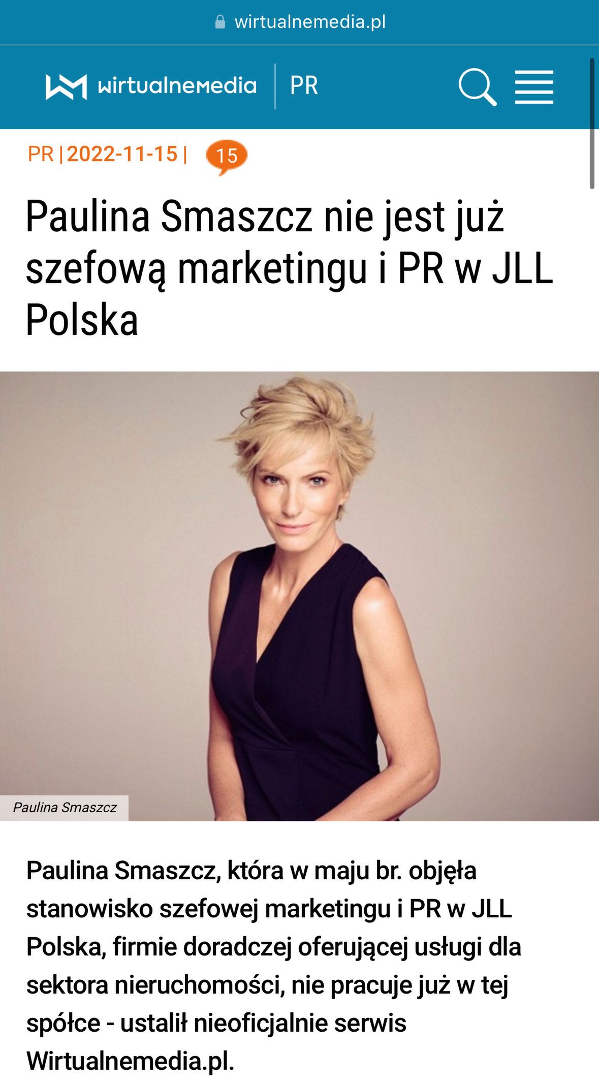Paulina Smaszcz straciła pracę - screen wirtualnemedia.pl