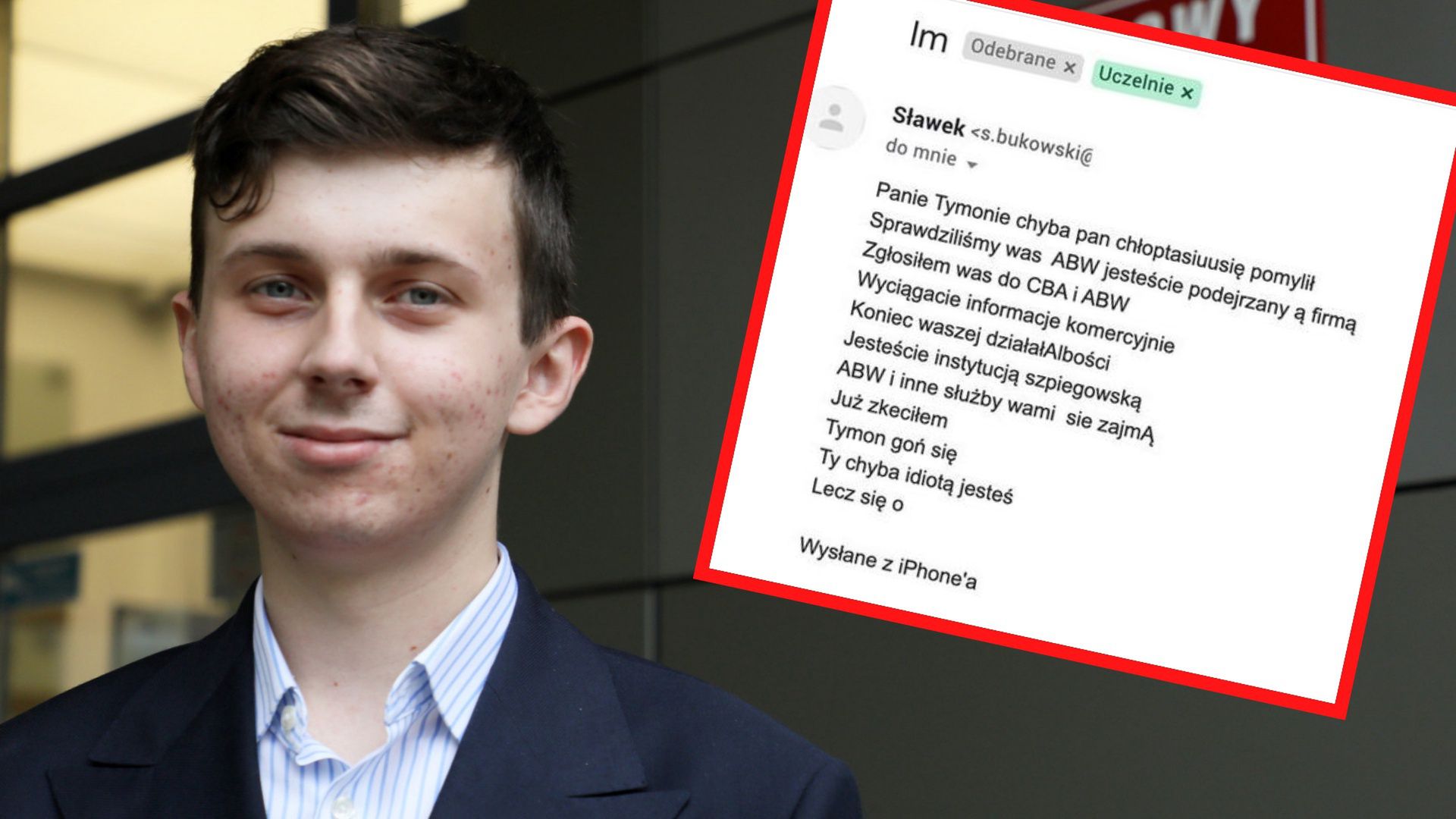 Tymon Radzik przedstawia maila z adresu prywatnego rektora UTH
