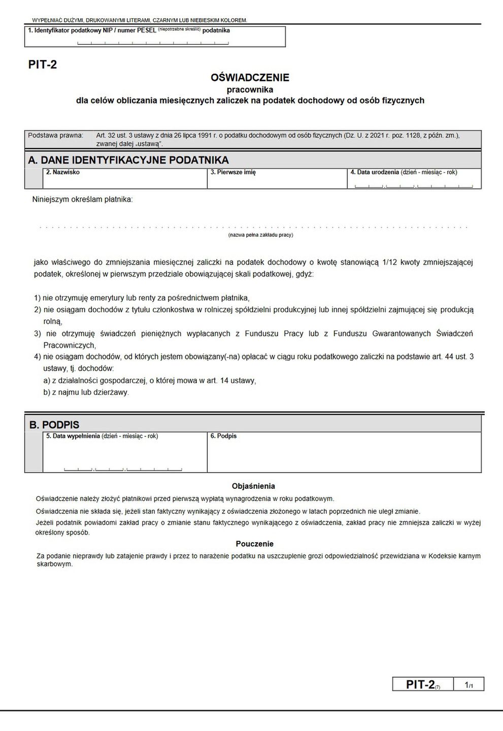 Tak prezentuje się najnowszy wzór formularza PIT-2 