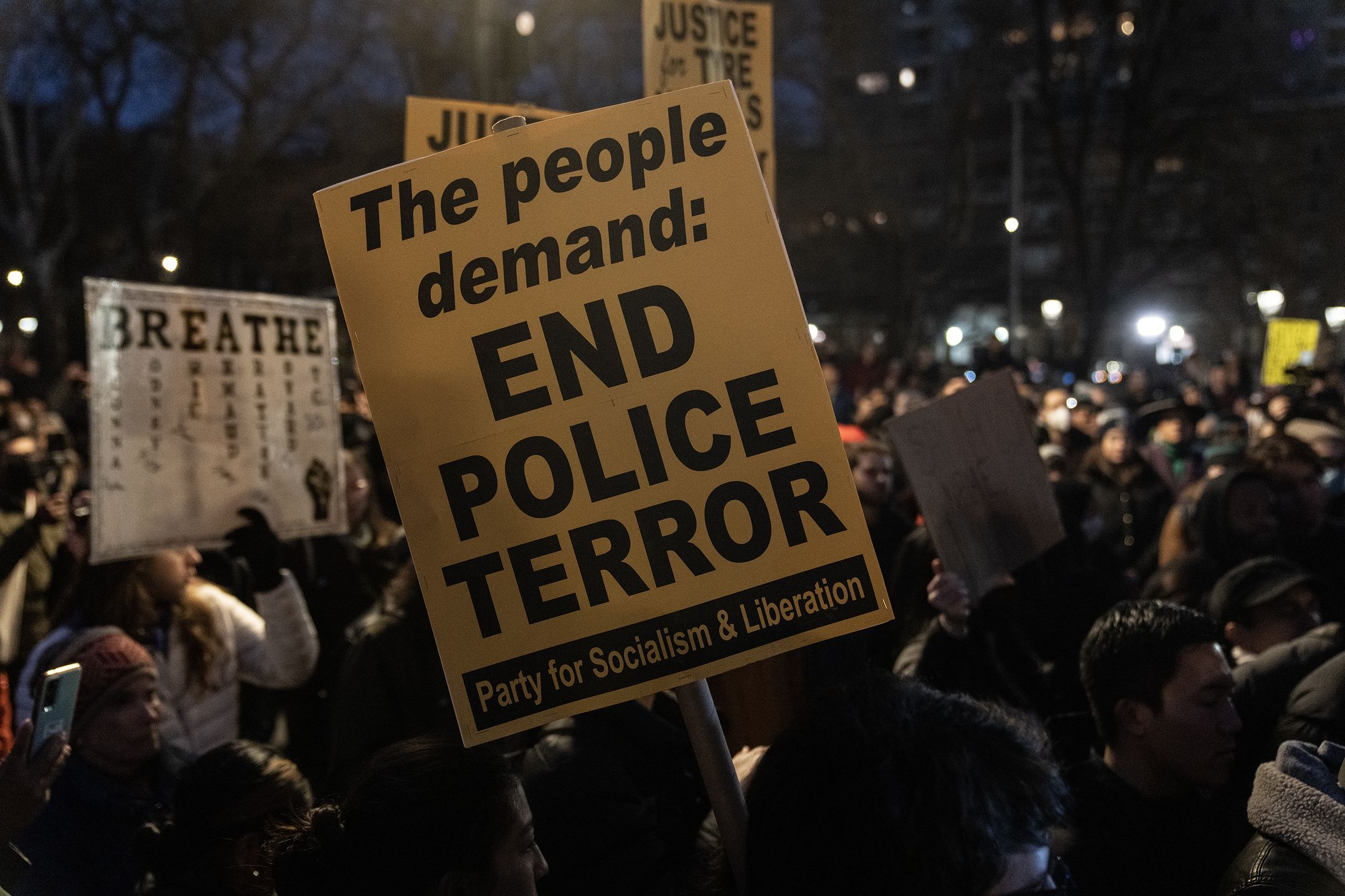 Activists gather on Washington Square to protest against police brutality after the murder of Tyre Nichols in Memphis