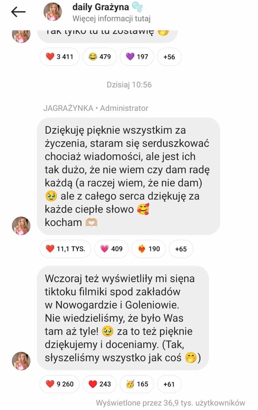 Grażyna dziękuje fanom