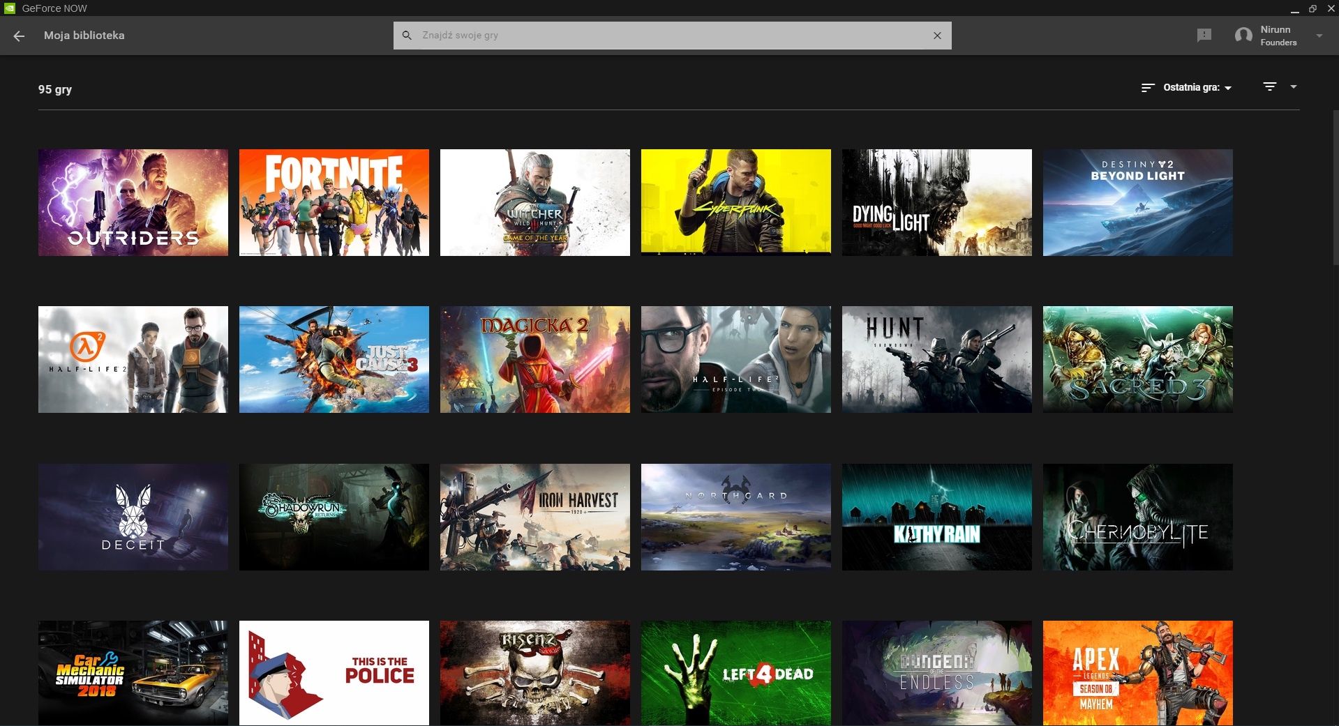 GeForce NOW - moja biblioteka