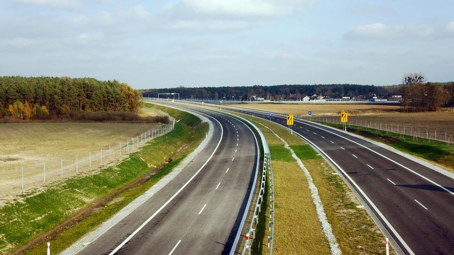 droga, szosa, budowa, asfalt, horyzont, niebo, chmura, infrastruktura, las, trawa, obwodnica, polska