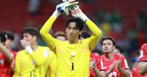 Seung-Gyu Kim of South Korea reacts during the FIFA World Cup 2026 Group A match between South Korea and Czechia in Guadalajara, Mexico, 11 June 2026. EPA/ALEX CRUZ Dostawca: PAP/EPA.