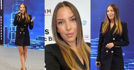 Ewa Chodakowska odsłania nogi w eleganckiej marynarko-sukience na kongresie Polska Moc Biznesu (ZDJĘCIA)