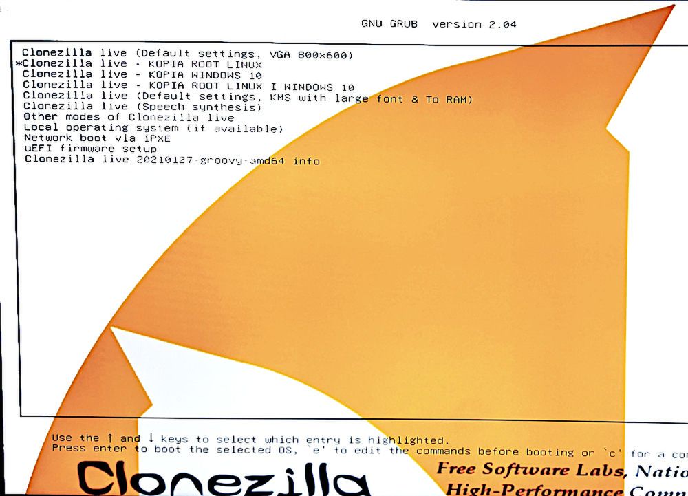 Clonezilla - sprawniejsze wykonywanie kopii bezpieczeństwa - Zmodyfikowane o nowe opcje menu GRUB od Clonezilli