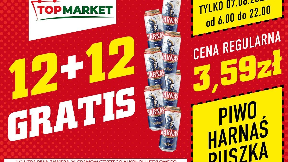 Promocja na piwo Harnaś 12+12 w Top Market