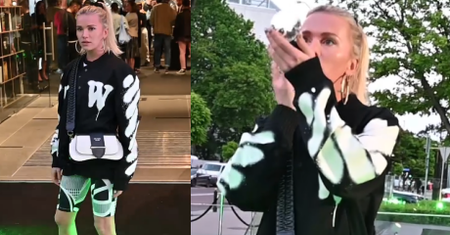 Zaskoczona Maffashion w spodenkach na rower prosi paparazzi o przerwę na przypudrowanie nosa