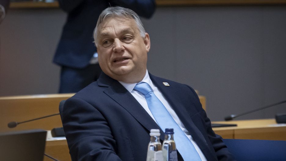 Prime Minister of Hungary Viktor Orban before the round table session on the second of the European Council summit at the EU headquarters. Leaders discussed during the meeting Russia's aggression against Ukraine and the Middle East conflict situation while they focused also on security and defense, emphasizing in Europe's need to enhance overall readiness. The bloc discussions span military support for Ukraine, external relations, migration, agriculture, regional conflicts, EU enlargement process. The day marked the celebration for the 30th anniversary of the EEA European Economic Area of the 30 countries participating. EUCO in Brussels, Belgium on March 22, 2024 (Photo by Nicolas Economou/NurPhoto via Getty Images)