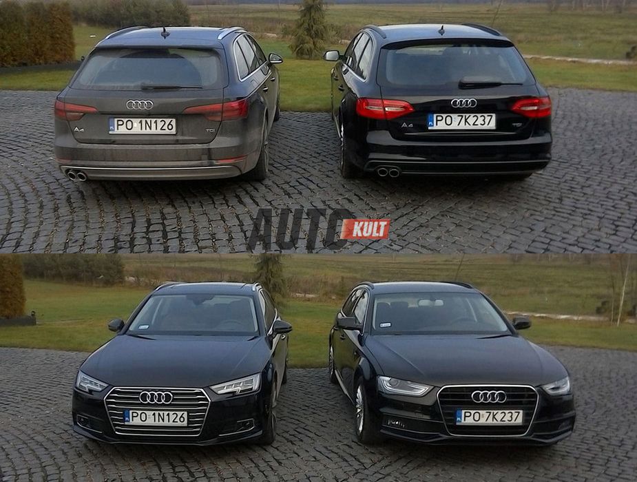 Szybki rzut oka na nowe Audi A4 B9 Avant (z lewej) i poprzednika B8 Avant (z prawej).